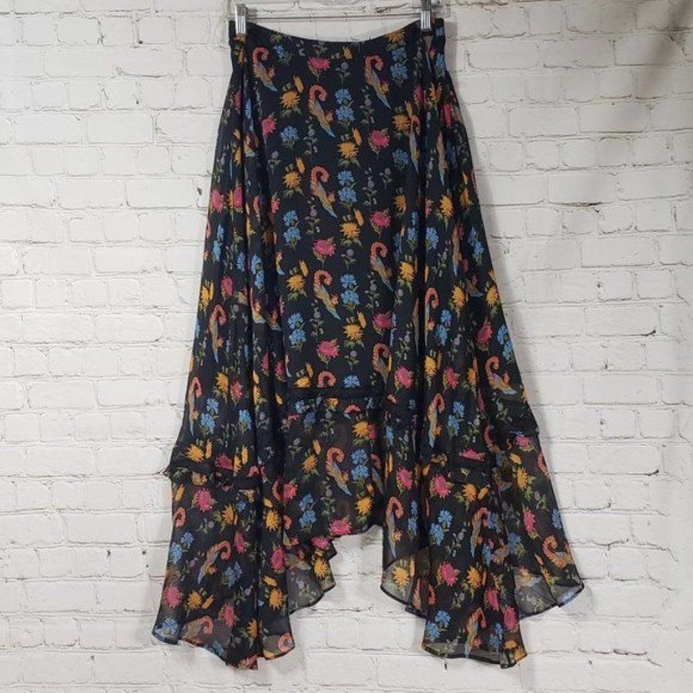 GLAMOROUS Floral Print Chiffon Midi Skirt With Asymmetric Hem S NWT - Picture 2 of 15